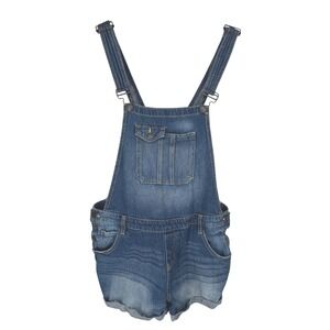 Vintage LEI Y2K Denim Shortalls Overalls Medium Wash Jean 90s Juniors XL Shorts